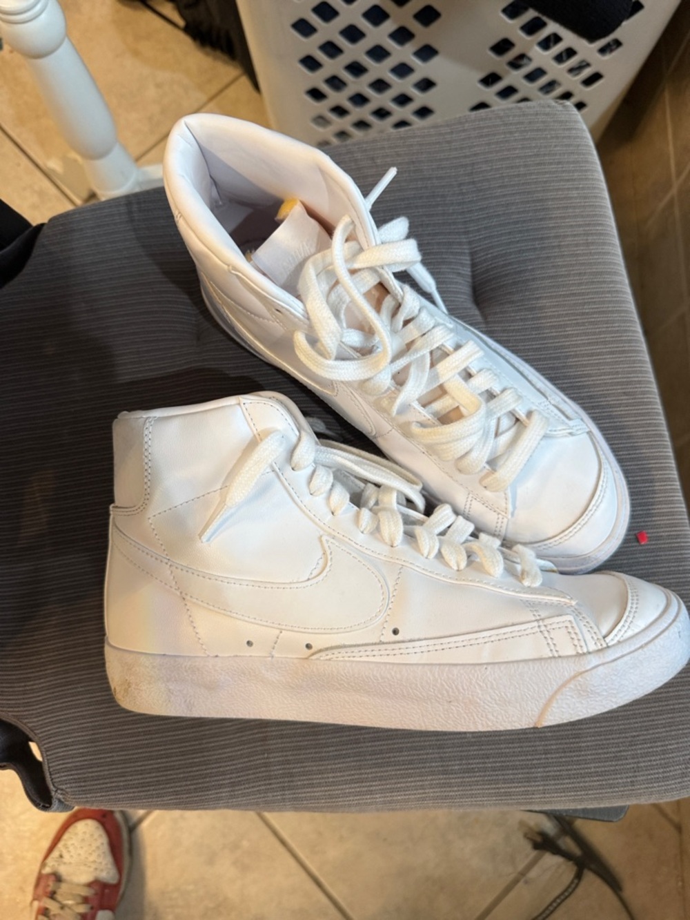 Nike White Leather Mid-Top Sneakers
